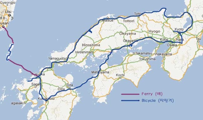 Japan bicycle travel route
